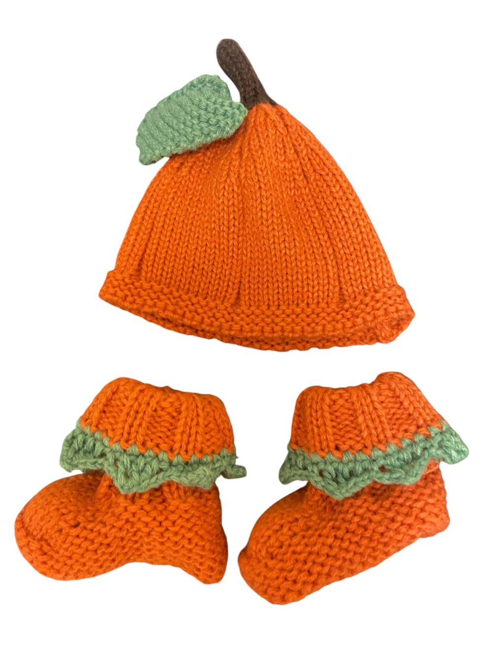 Little Me Hand Knit Pumpkin Hat Bootie Set Size 0-6 months Orange Halloween - Picture 5 of 6
